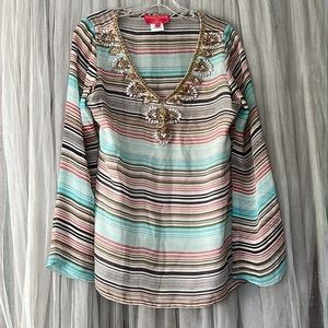 ⭐️ Monisha Jaising for Tabla 100% silk tunic top long sleeves bling women S